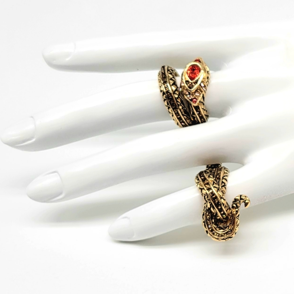 Roberto Cavalli Luxury Two Finger Snake Ring with Padparadscha Sapphire Crystal